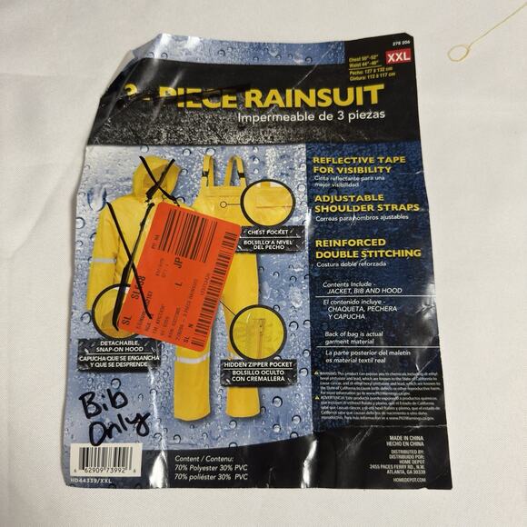 Premium Men's Polyester Rainsuit Bib 2XL HD44339 Adjustable Should Straps - Picture 8 of 8